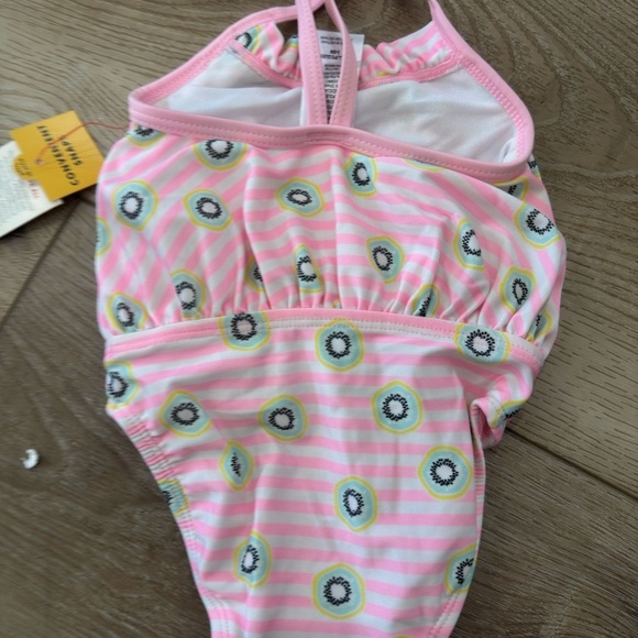NWT girls 9 mths Kat & Jack Pink Striped Baby Swimsuit with Kiwi Print - Picture 5 of 6